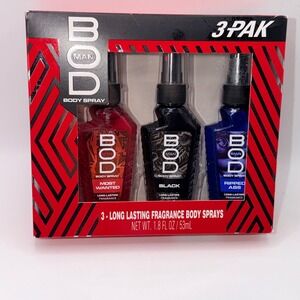 BOD‎ Man 1.8oz 3-Pack Body Spray Most Wanted Black Ripped Abs Fragrance Gift Set